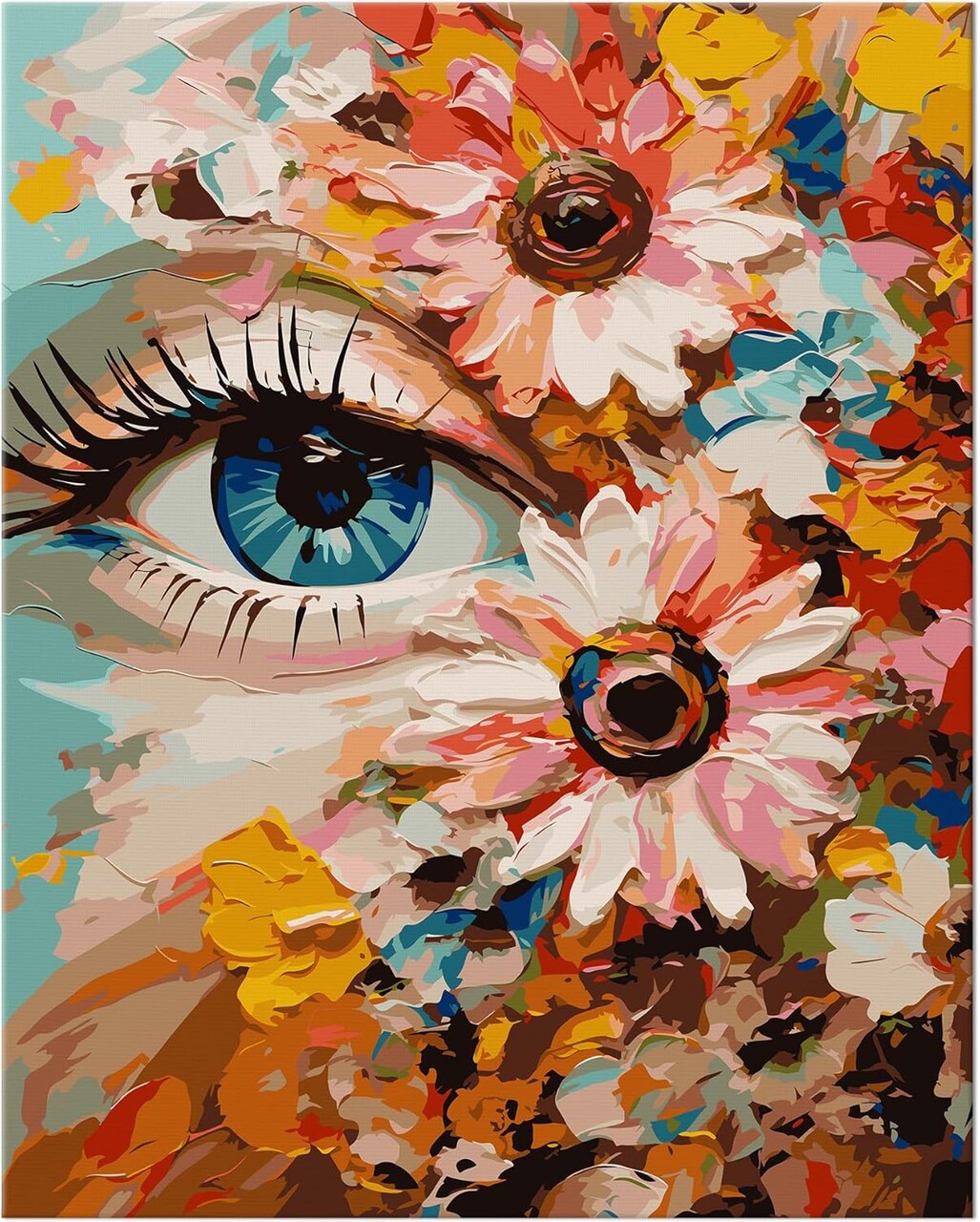 Paint by Numbers for Adults & Beginners – DIY Flower Eyes Canvas Painting Kit with 10 Brushes & Acrylic Paint, Kids Friendly, Home Wall Decor, 16x20 Inch (Unframed)